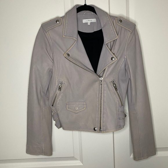 IRO Ashville Cropped Leather Jacket in Light Purple Size 40